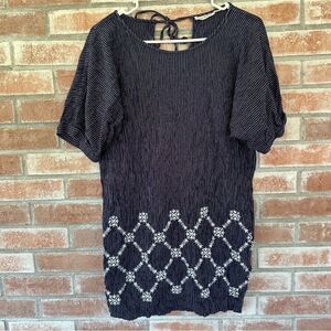 Roller Rabbit Cotton Embroidered Shift Dress Women’s Large Blue Textured